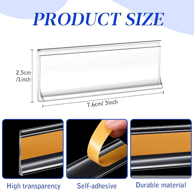Yexiya 150 Pieces Label Holder Self Adhesive Clear Pocket 3 x 1 Inch Plastic - Image 5