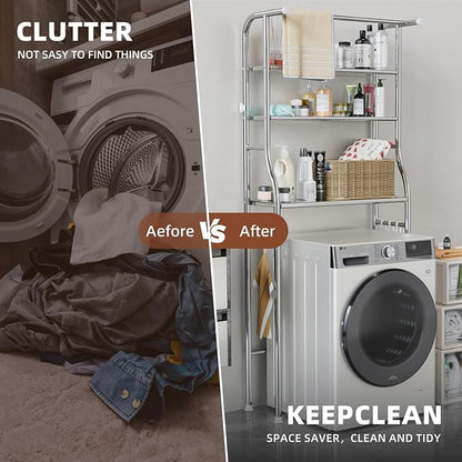 Over The Washer and Dryer Storage Shelf, 3 Tier Laundry Room Metal Drying Rack - Image 7