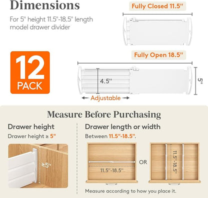 Lifewit 5" Tall 12 Pack Deep Drawer Dividers, 11.5-18.5" Expandable Drawer - Image 2