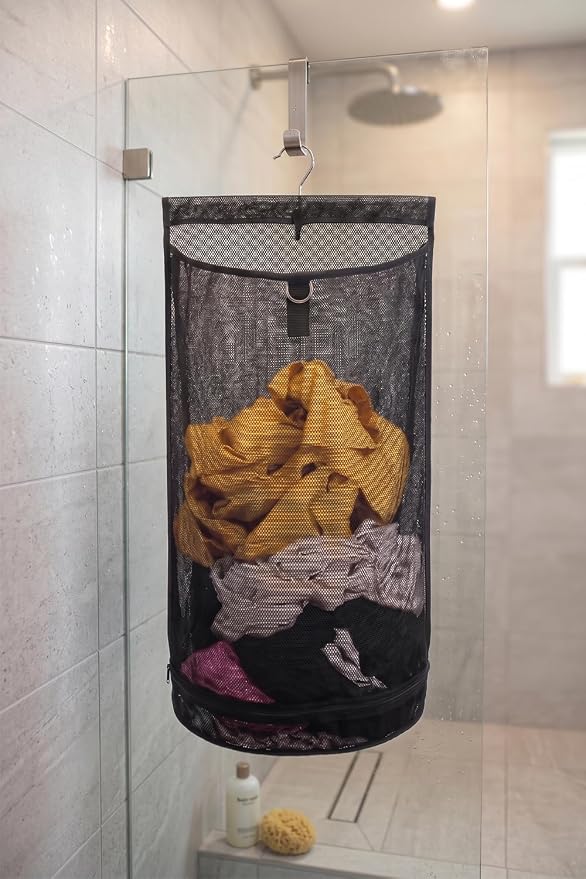 ALYER Hanging Semi Round Storage Mesh Bag, Collapsible Laundry Hamper Basket - Image 7