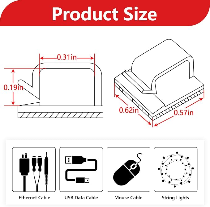 100PCS Cable Clips, Abnii Adhesive Wire Cord Organizer, Small | Cable - Image 2