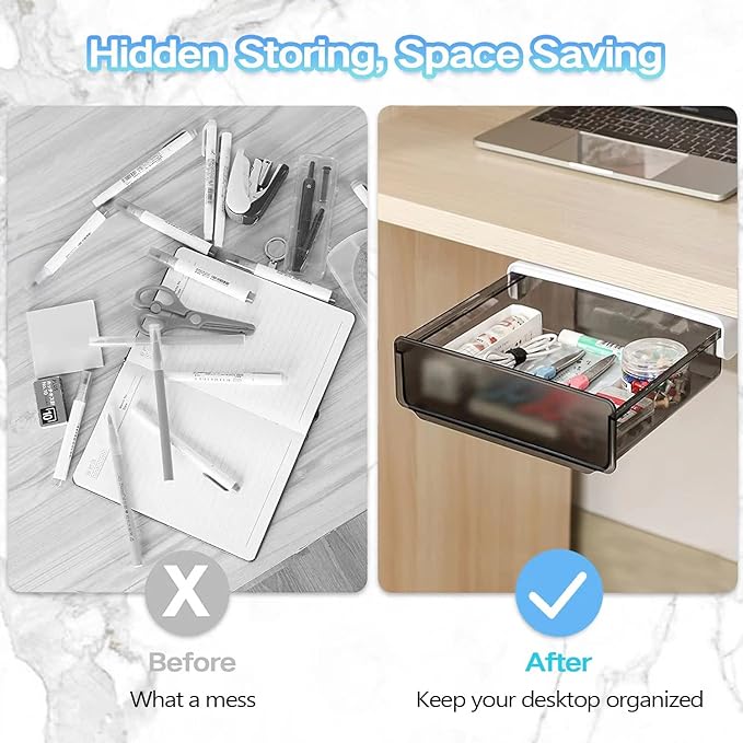 OSPNIEEK Self-adhesive Under Desk Drawer Organizer, 2 Pack Table Hidden Slide - Image 5