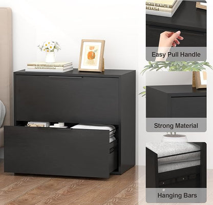Lateral File Cabinet 2 Drawer, Wood Black File Cabinet - Image 6