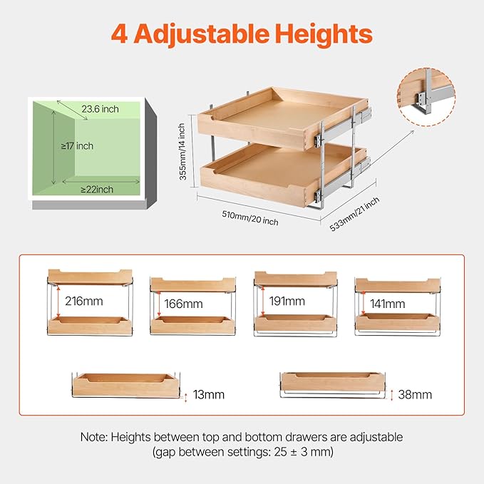 VEVOR 2 Tier Pull Out Cabinet Organizer, Soft Close Slide out Shelf, Heavy-Duty - Image 5