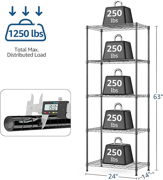 1250 lbs 5 Tier Shelf Metal Storage Shelves Wire Rack Closet Organizers - Image 3