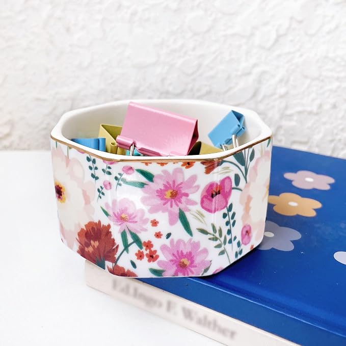 Ceramic Paper Clip Holder Gold Line Paper Clip Dispenser Organizer - Image 5