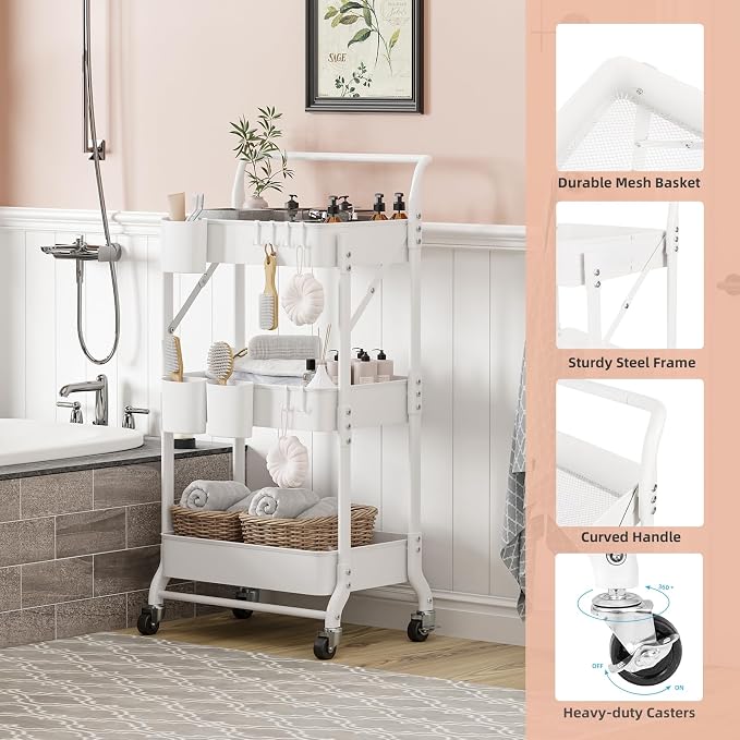 3-Tier Folding Rolling Utility Cart - Image 6