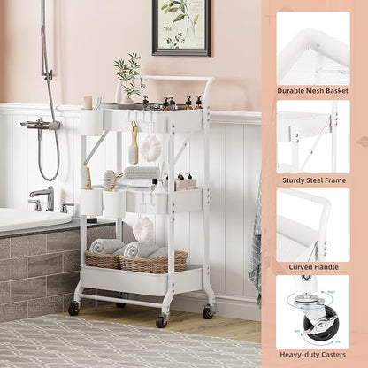 3-Tier Folding Rolling Utility Cart - Image 6