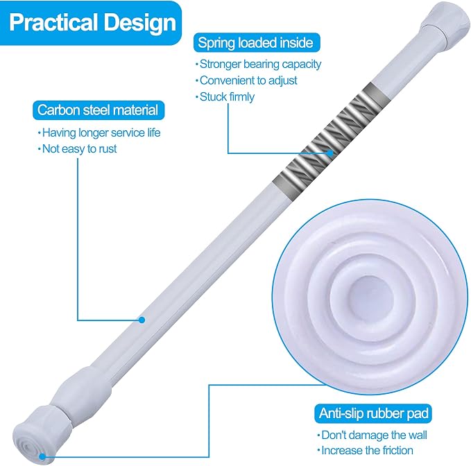 SIQUK 6 Pack Cupboard Bars Adjustable Spring Tension Rods White Refrigerator - Image 2