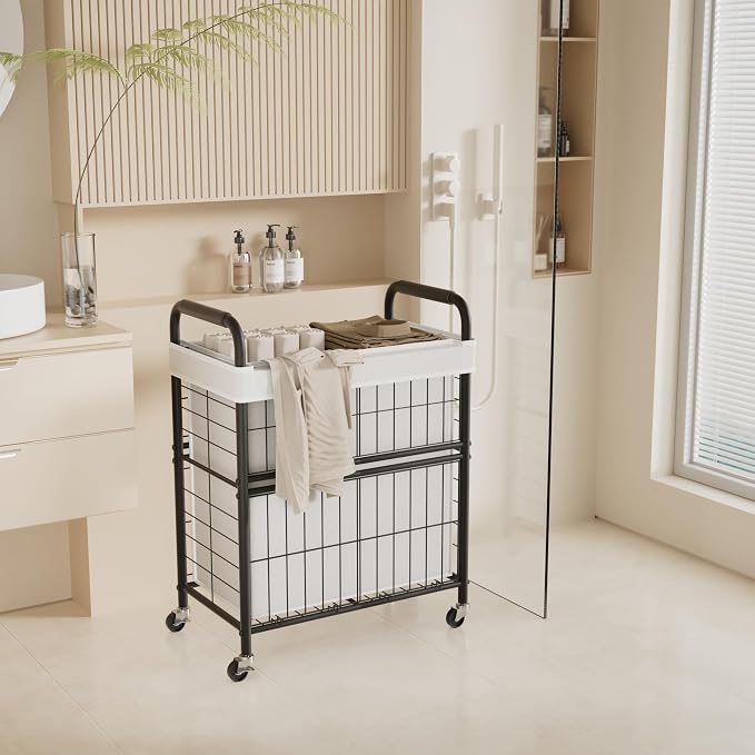 Laundry Hamper 2 Section, 110L Rolling Laundry Sorter Basket - Image 6