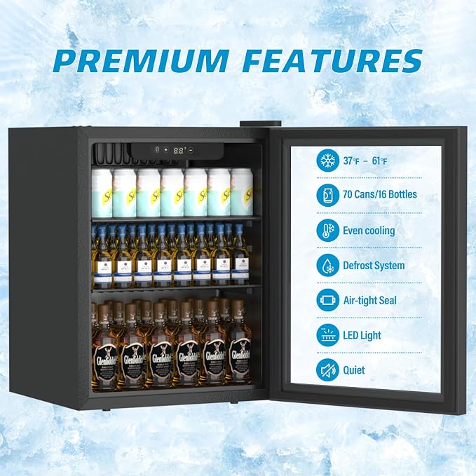 1.6 Cubic Feet Mini Fridge, 70 Can Freestanding Beverage Refrigerator - Image 2