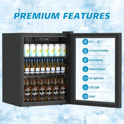 1.6 Cubic Feet Mini Fridge, 70 Can Freestanding Beverage Refrigerator - Image 2