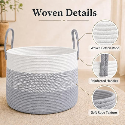 JMvicyroam 115L Extra Large Machine Washable Cotton Rope Blanket Basket | - Image 3