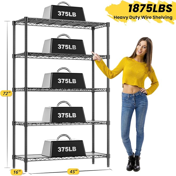 45" W Storage Shelves 5 Tier Wire Shelving - Image 3