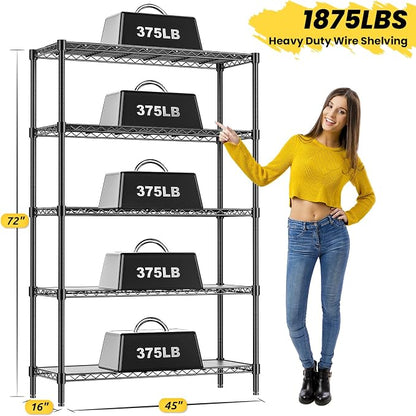 45" W Storage Shelves 5 Tier Wire Shelving - Image 3