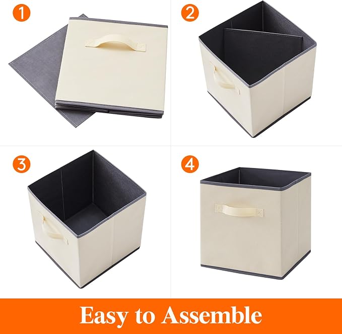 Lifewit Storage Cubes, 11 Inch Organizer Bins, 18L Beige, 12 Packs | Foldable - Image 2