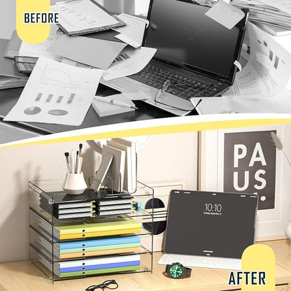 KKU 5 Tier Clear Acrylic Desk Organizer, Letter Tray Paper File Desk Organizer - Image 7