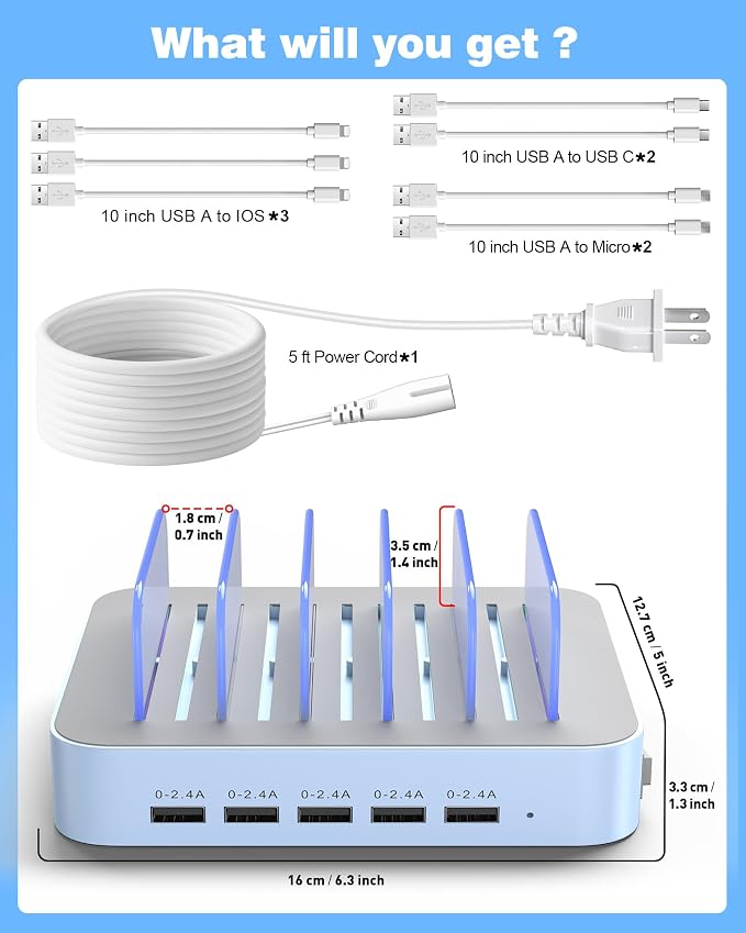 MSTJRY Charging Station for Multiple Devices : 5 Port Multi USB-A Charger - Image 7