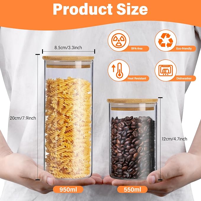 Glass Jars with Bamboo Lids Set of 12, Glass Storage Containers with Airtight - Image 2