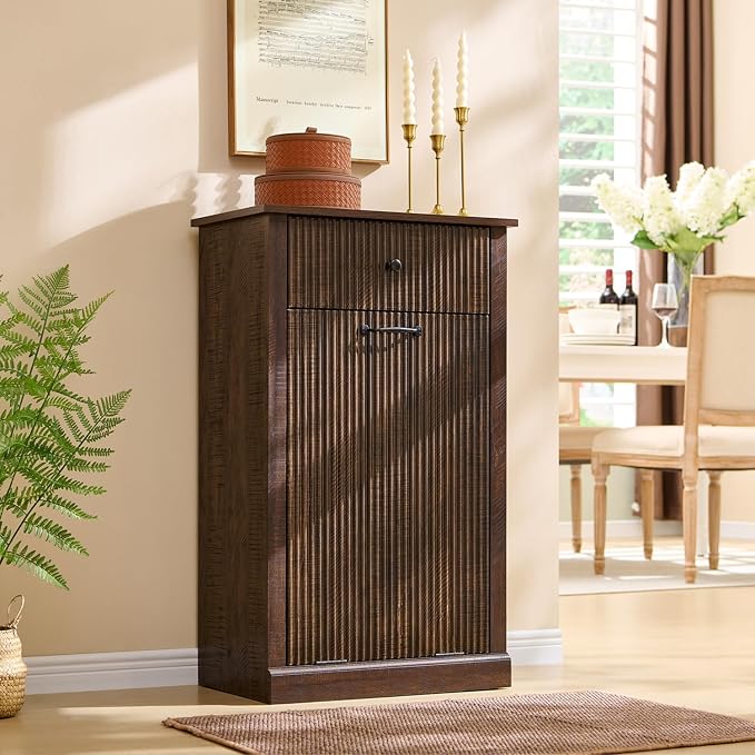 Modern Tilt Out Laundry Hamper Cabinet, 10 Gallon Fluted Trash Can Cabinet - Image 6