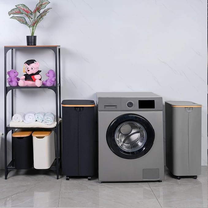 Laundry Basket with Wheels, 110L Black Clothes Hamper - Image 6