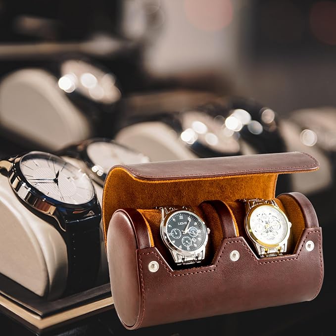 MR.OKAY 2 Watch Travel Case- Classic Leather Watch Case - Image 3