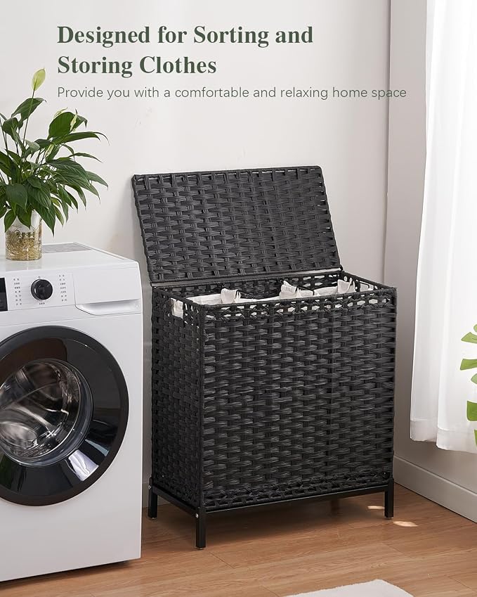 SETVSON Laundry Hamper with Lid 132 L, Clothes Hamper with Lid, Handwoven - Image 6