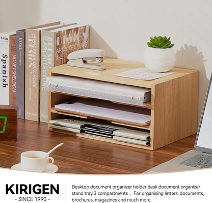 KIRIGEN Wooden Desktop Organizer Paper Storage Letter Tray File Sorter - Image 5