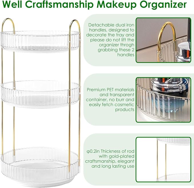 360° Rotating Makeup Organizer for Vanity, 3 Tier Spinning Perfume Cosmetic - Image 5