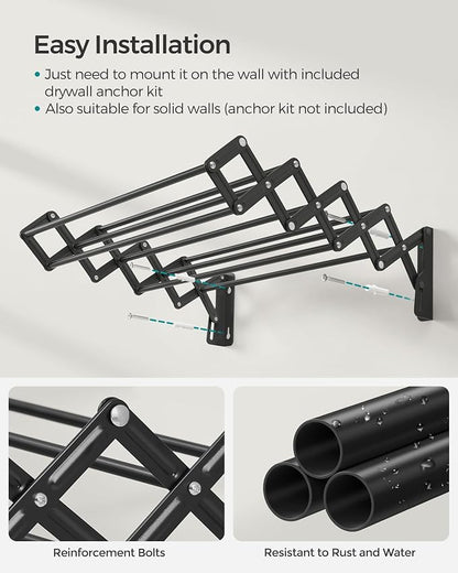 SONGMICS Clothes Drying Rack, Wall-Mounted Drying Rack Clothing, Small - Image 7