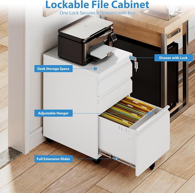3 Drawer Mobile File Cabinet - Image 9