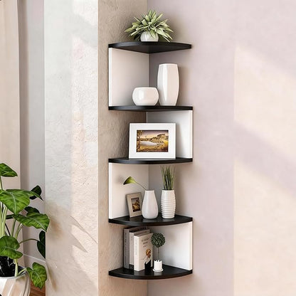 No-Drill Corner Shelf Wall Mount, 5-Tier Floating Corner Bookshelf by Frawenleco