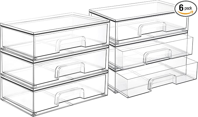 Vtopmart 12.1''W Clear Stackable Storage Drawers, 6 Pack Acrylic Plastic by Vtopmart