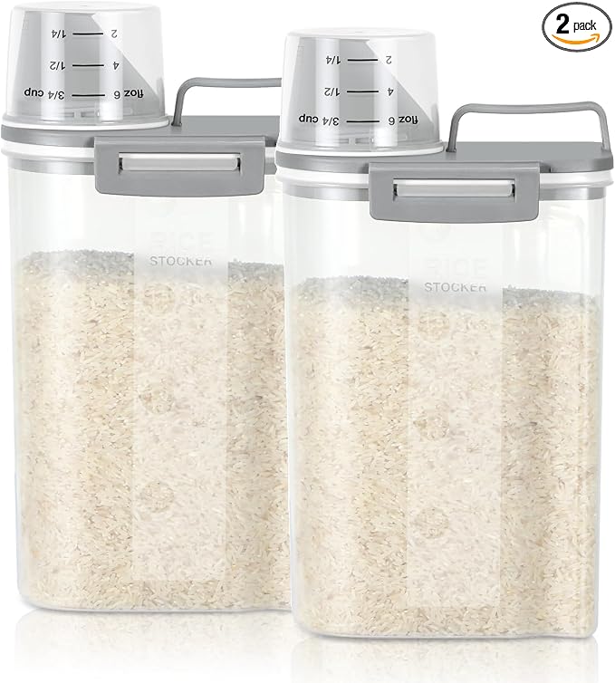 TBMax Rice Storage Container 2 Pack, Plastic Kitchen Pantry Food Storage by TBMax