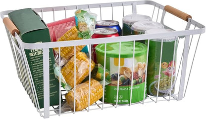 LeleCAT Wire Baskets with Wooden Handle, Metal Wire Storage Baskets Country - Image 3