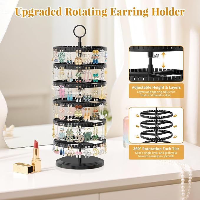 EsLuker.ly Earring Holder Organizer Rotating Stud Display Tree Rack, 6 Tier | - Image 3