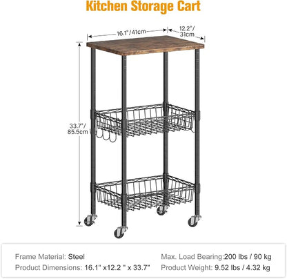 Homeiju Rolling Kitchen Storage Cart, 3-Tier Storage Rack on Caster Wheels - Image 2