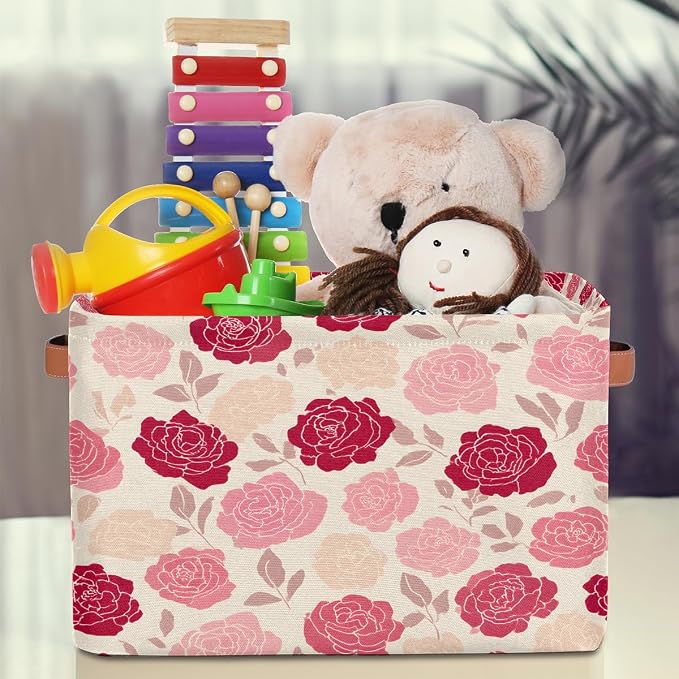 Pardick Roses Pink Flower Basket Storage Bins Large Fabric Toys Storage Cube Box - Image 3