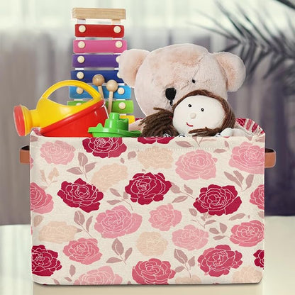 Pardick Roses Pink Flower Basket Storage Bins Large Fabric Toys Storage Cube Box - Image 3