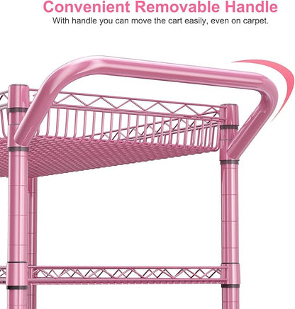 Pink Rolling Utility Cart with Wheels, 990Lbs Heavy Duty Metal Cart with Handle - Image 6