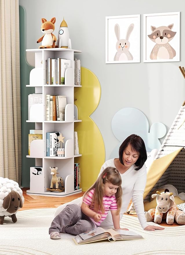 Turosur Rotating Bookshelf Tower, 4 Tier Spinning Square Bookshelf - Image 7