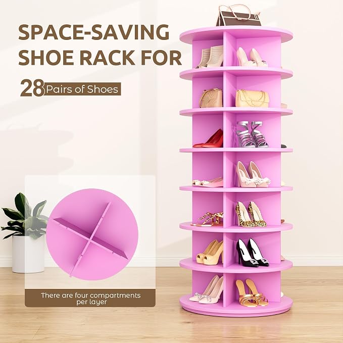 Rotating Shoe Rack 7 Tier Spinning Shoes Organizer Tower - Image 5