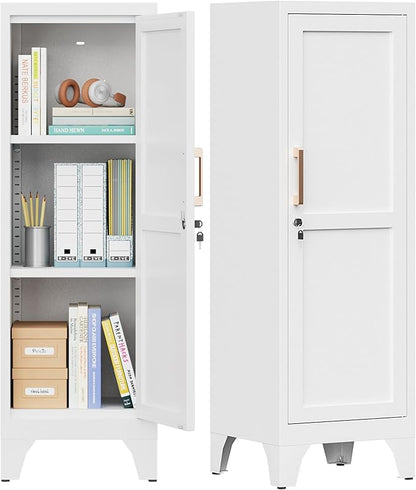 46"H White Metal Locker with 1 Lockable Door and 2 Adjustable Shelves by Firstsky