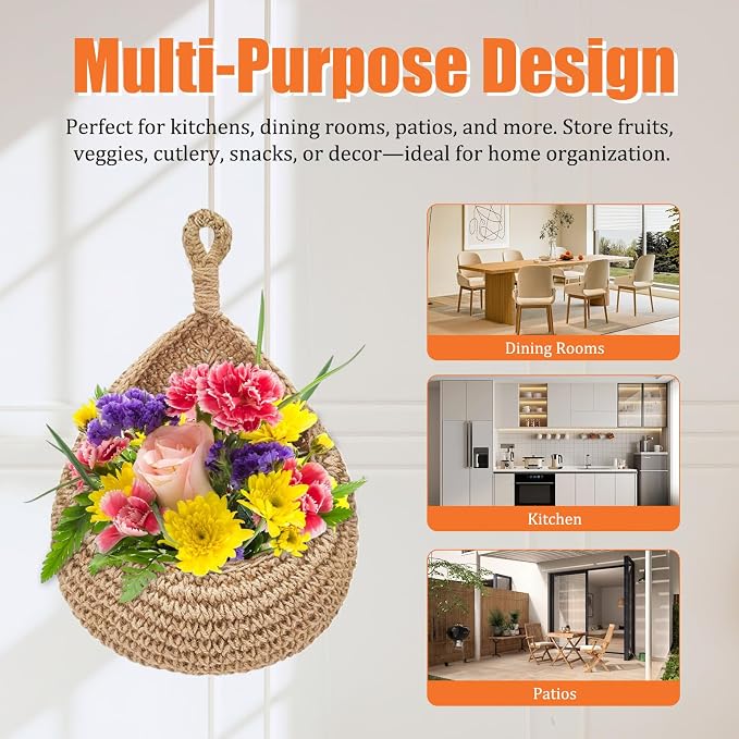 Hanging Fruit Baskets for Kitchen, 3 Pack Boho Hanging Wall Basket - Image 7
