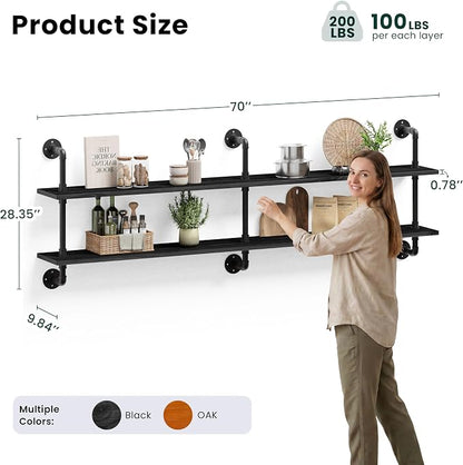HDDFER Floating Shelves Wall Bookshelf Industrial Pipe Shelving Shelves Real - Image 2