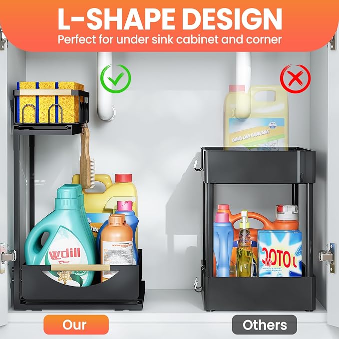 2 Pack 2 Tier Under Sink Organizer and Storage - Image 4