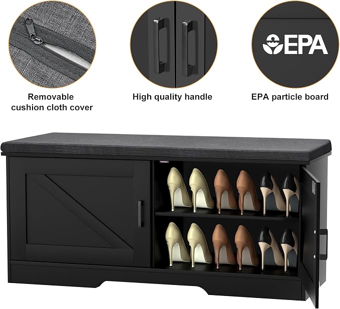 HOMSHO Farmhouse Shoe Storage Bench - Image 4