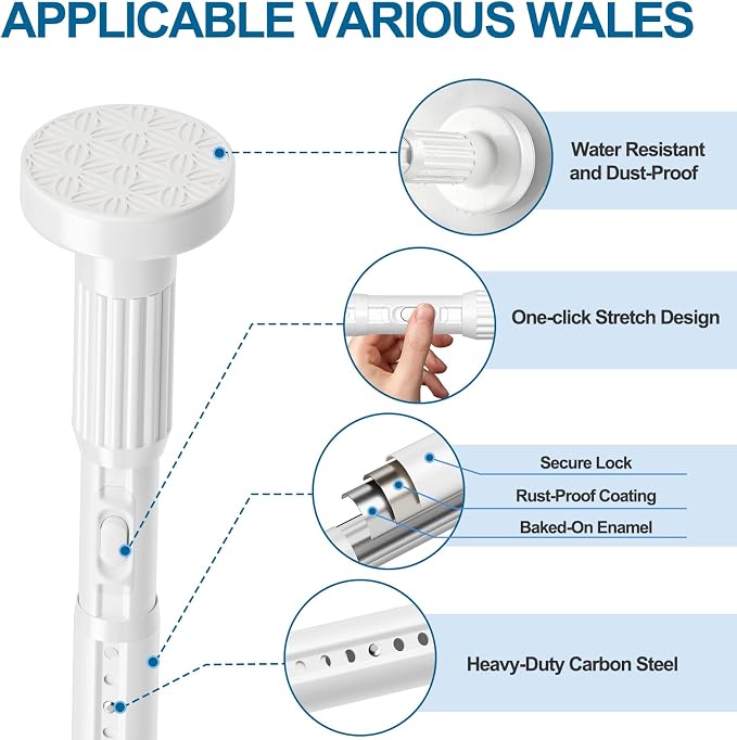 AIZESI 41-144 Inch Heavy Duty White Tension Curtain Rod - Image 6