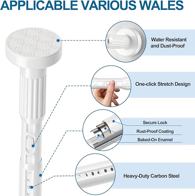 AIZESI 41-86 Inch Heavy Duty White Tension Curtain Rod - Image 6