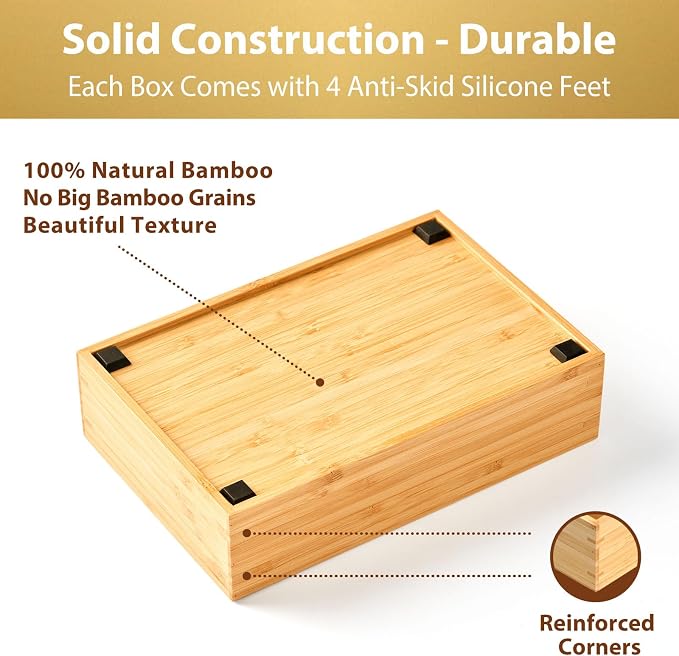 Umilife Bamboo Kitchen Drawer Organizer, Extra High Silverware Tray, Flatware - Image 3